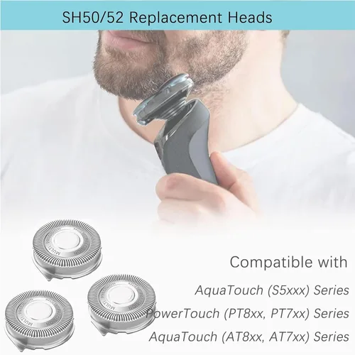 Vista 2 de Cabezales de repuesto para afeitadora Sh50/52 compatibles con afeitadoras Philips Series 5000, cuchillas de repuesto de afeitado SH50 compatibles