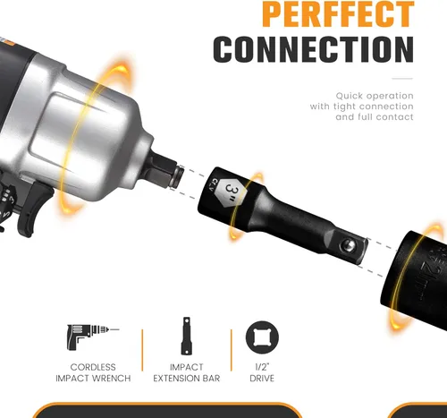 Vista 6 de Juego de barras de extensión de impacto de 12 pulgada 3 extensiones de enchufe de 3 pulgadas, 5 pulgadas y 10 pulgadas de longitud, acero Cr-V
