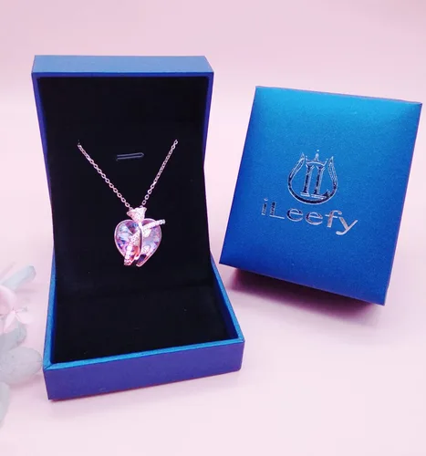 Vista 7 de iLeefy Collar para mujer, collar de cristal para esposa, collar con dije de corazón de flor de rosa, regalos para niñas, joyería de amor para ella