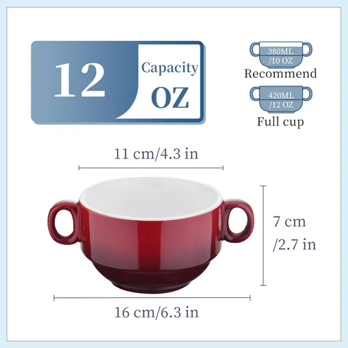 Vista 3 de LOVECASA Cuencos de Sopa Multicolor de 12 OZ con Asas, Cuencos Pequeños de Cerámica para Sopa de Cebolla Francesa, Mini Tazas de Sopa Cuencos