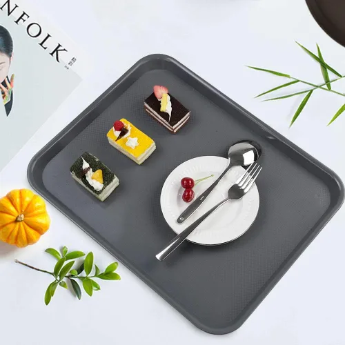 Vista 4 de Readsky 6 paquetes de bandejas de plástico para servir, bandejas de plástico de comida rápida de 17.2 x 13.4 pulgadas, gris oscuro