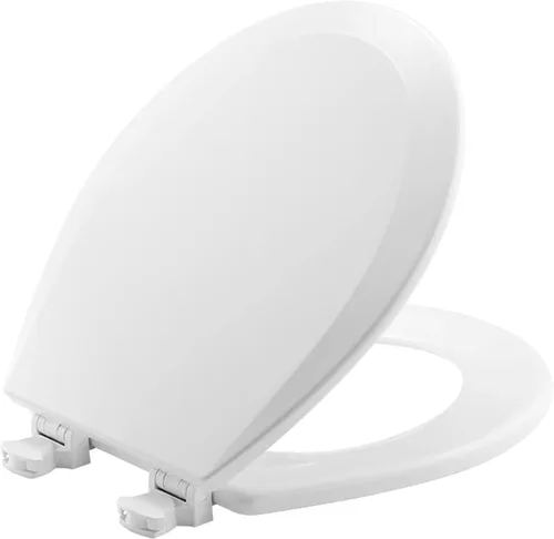 Bemis 500EC Asiento de inodoro de madera duradera con bisagras de fácil limpieza, fabricado en Estados Unidos, redondo, color blanco