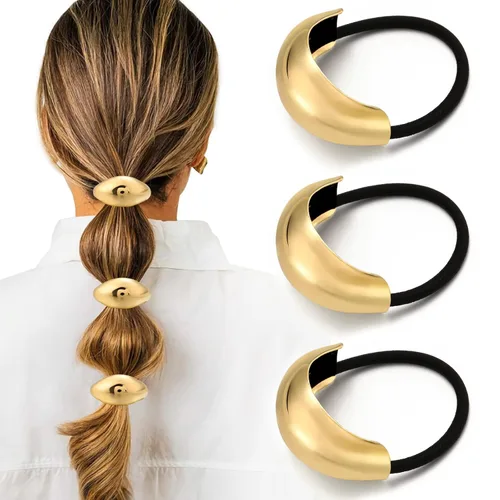Vista 13 de 2 ligas para el cabello para mujer, ligas elegantes para el cabello sin daños para mujeres, plástico reciclado y elásticos de nailon, elegantes