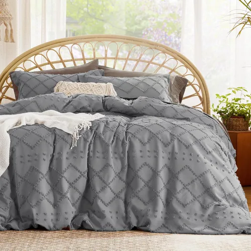 Vista 14 de Bedsure - Juego de funda de edredón bohemio tamaño individual - Ropa de cama bohemio verde oscuro transpirable y suave, funda de edredón lavable a