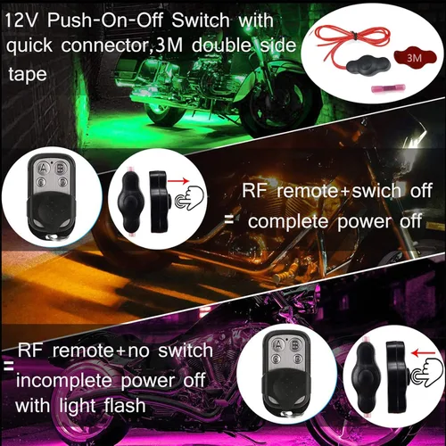 Vista 4 de 6 unidades de luces LED para motocicleta, impermeables, RGB multicolor, efecto de neón brillante, atmósfera, lámparas subterráneas, control remoto