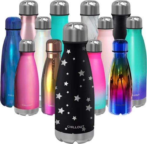 Vista 20 de CHILLOUT LIFE Botella de agua de acero inoxidable para la escuela de niños: 12 oz con aislamiento de doble pared en forma de botella de cola