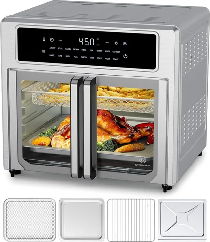 Vista 10 de Horno de puerta francesa con freidora de aire Kitchen Elite, combo de encimera para tostador de 15.8 Qt, 18 ajustes preestablecidos y 1