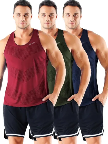 Vista 10 de NELEUS - Paquete de 3 camisetas sin mangas, con espalda en Y, Dri-Fit, para hombre, para gimnasio