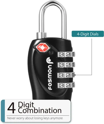 Vista 4 de Fosmon TSA Accepted Luggage Locks, 4 Pack, Resettable Multi-Use 4 Digit Combination Padlock, Zinc Alloy Shackle, Ideal for Travel Bag, Suitcase