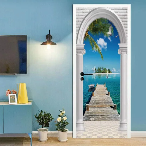 Vista 8 de Calcomanías 3D para puerta, murales para despegar y pegar, papel tapiz de caballo, calcomanías autoadhesivas extraíbles de PVC, impermeable, póster