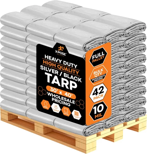 Vista 105 de Lona de polietileno resistente – 6 x 8 pies – 0.394 in de grosor impermeable, cubierta protectora de bloqueo UV – reversible plata y negro