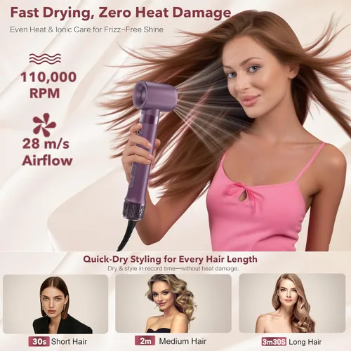 Vista 4 de StyleVibe Air Styler, cepillo para secador de pelo y secador de pelo con estuche de viaje, rizos de envoltura automática (L/R), secado rápido