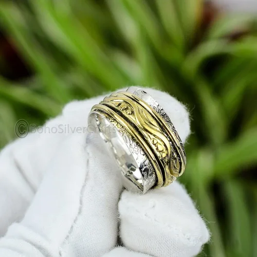 Vista 4 de Spinning Rings For Women, 925 Sterling Silver Ring, Spinner Silver Ring, Handmade Spinner Ring, Anxiety Spinner Ring, Boho Spinner Ring, Spinner