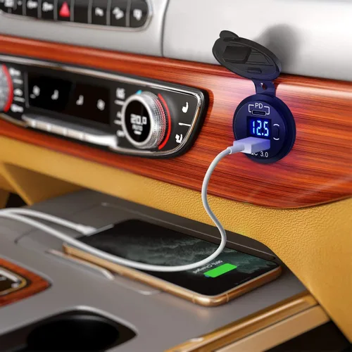 Vista 2 de Nilight Enchufe USB PD tipo C y QC 3.0 USB de carga rápida 12V 24V Enchufe de coche Voltímetro Interruptor de encendido/apagado Kit de alambre