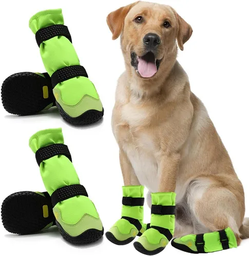 Vista 8 de Zapatos para perros para pavimento caliente, botas antideslizantes impermeables para perros pequeños a grandes con correas reflectantes, botas