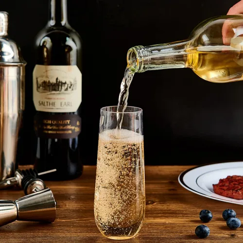 Vista 4 de FOCUSLINE Paquete de 24 Copas de Champán de Plástico Transparente de 9 Oz, Copas de Champán de Plástico Sin Tallo Transparentes, Vasos para Brindis