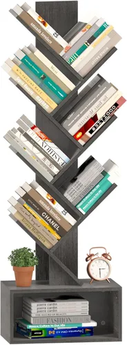 Yoobure - Estantería de árbol de 6 estantes, estantería retro de pie, estante alto de madera para almacenamiento de libros para CD/Películas,