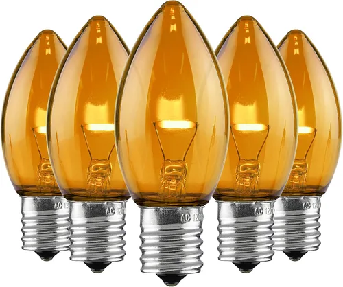 Juego de 25 luces LED de Navidad C9 | Bombillas de filamento naranja para uso en interiores y exteriores | Iluminación tradicional navideña