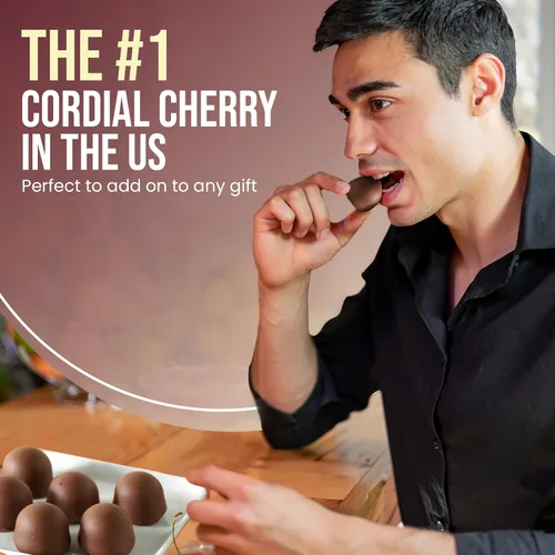 Vista 5 de Queen Anne Cerezas cordiales cubiertas de coco de chocolate negro 6.6 onzas Caja de regalo de 10 piezas Centro líquido relleno cremoso