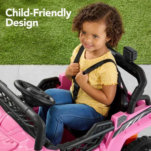 Vista 6 de Best Choice Products Carro Eléctrico Montable UTV de 12V para Niños con Remolque con Control Parental, Luces LED, 2 Velocidades, Bluetooth - Rosa