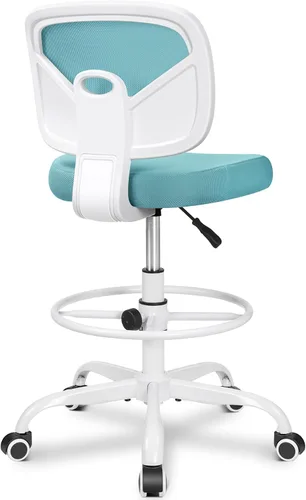 Vista 17 de Primy Silla Alta de Escritorio de Dibujo - Sin Brazos, Altura Ajustable, Respaldo de Malla, con Ruedas, Silla de Escritorio de Pie para Sala de Negro