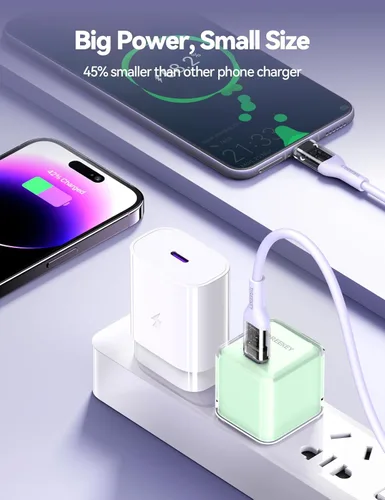 Vista 3 de Cargador USB C, THREEKEY 30W GaN Fast Wall Charger Block, PD USB-C adaptador de corriente compatible con iPhone 16/15/14/13/12/11, MacBook Air