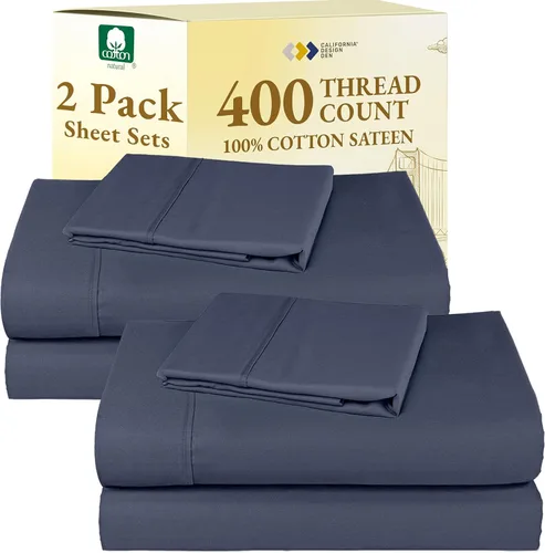 Vista 46 de CALIFORNIA DESIGN DEN - Juego de 2 sábanas de 400 hilos y satén de algodón 100% natural, transpirables, extrasuaves, refrescantes, resistentes a