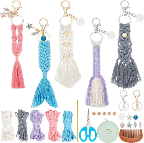 Vista 8 de INFUNLY Juego de 4 kits DIY de copo de nieve de macramé Adornos de ornamento de macramé floral bohemio para Navidad Colgante de pared de copo