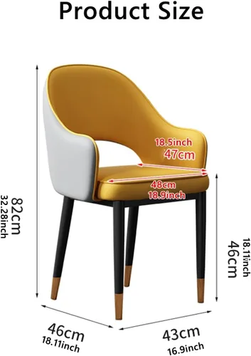 Vista 2 de Modern Dining Chair - Mid Back Lounge with Armrest and Metal Legs for Living Room or Home Office