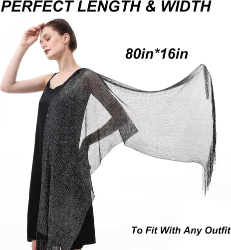 Vista 5 de Genovega Sparkling Metallic Chiffon Shawls and Wraps for Evening Party Dresses Wedding Party Elegant Feeling