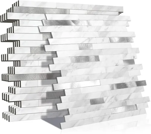 Vista 7 de KASARO - Azulejos de 1 hoja para pelar y pegar para salpicaduras de cocina, mármol beige con rayas doradas antiguas, azulejo autoadhesivo