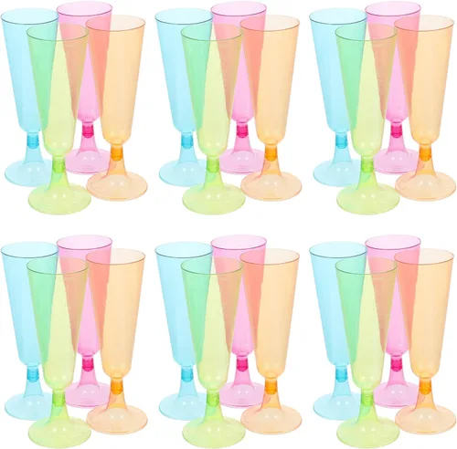 Paquete de 20 copas de champán de plástico, vasos de champán de 5 onzas, vasos de vino desechables de color mixto para bodas, Navidad, cumpleaños,