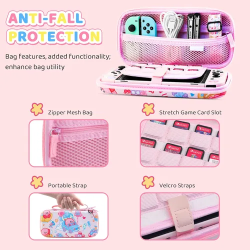 Vista 2 de HYPERCASE 8 in 1 Cute Anime Switch OLED Accessories Bundle, with Pink Switch OLED Carrying Travel Case, Hard PC Protective Cover Skin, HD Screen