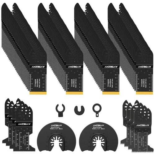 AMZBSAW 100 PCS Cuchillas de Herramientas Oscilantes, 6 Tipos de Hojas de Sierra para Clavos de Metal Suave y Madera y Plástico, Kits Profesionales
