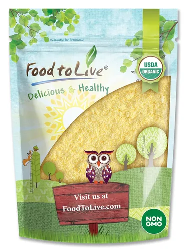 Food to Live Harina de maíz orgánica, 12 onzas sin OMG, grano entero, comida finamente molida, vegano, kosher, maíz amarillo molido a granel. Ideal