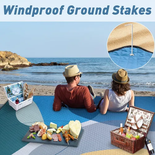 Vista 5 de PY SUPER MODE Mantas de Picnic Extra Grandes, Manta de Playa Impermeable Plegable para Exteriores de Gran Tamaño 83x79" A Prueba de Arena