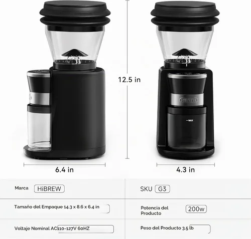 Vista 8 de HIBREW Molinillo de café eléctrico G3, tolva de gran capacidad de 7.4oz