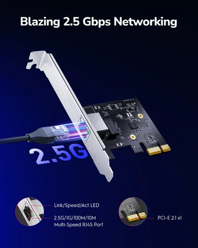 Vista 2 de Cudy Adaptador de red PCI Express de 2.5 Gbps, tarjeta PCIe 2.5GBase-T, NIC RTL8125, Wake on LAN, control de flujo, soporte de perfil bajo, Windows