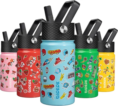 Vista 33 de BJPKPK Botella de Agua Aislada con Tapa de Pajita, 15 oz Botellas de Agua de Acero Inoxidable, Reutilizable a Prueba de Fugas sin BPA Termo, Frasco