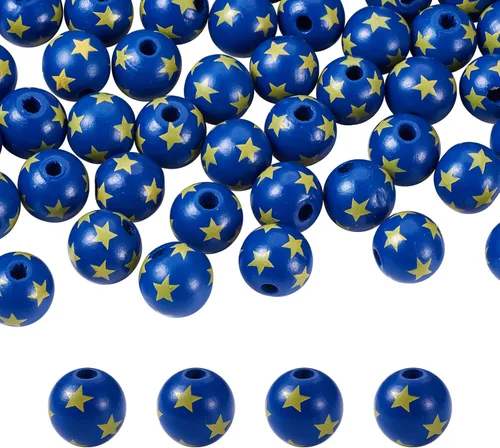 Vista 19 de FASHEWELRY 50 cuentas de madera de Navidad de 0.632 pulgadas (0.630 in), cuentas espaciadoras de madera rústicas, cuentas sueltas de madera