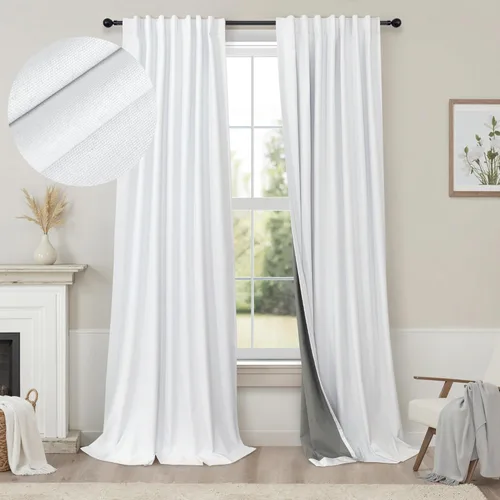 Vista 27 de Pitalk Cortinas cortas 100% opacas de lino para cafetería, 40 pulgadas de largo, 2 paneles, cortinas de puerta francesa para ventana, cortina