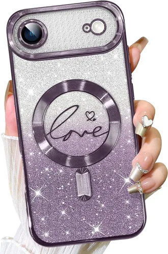 Vista 131 de Fiyart - Funda transparente magnética con purpurina para iPhone 11 Pro Max para mujeres, con grabado "Love" metálico, protección para cámara