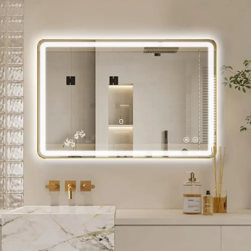 Vista 25 de Niccy Espejo LED de baño, 32"x20" pulgadas, rectangular, espejos de tocador para montar en la pared, con marco de metal, espejo inteligente