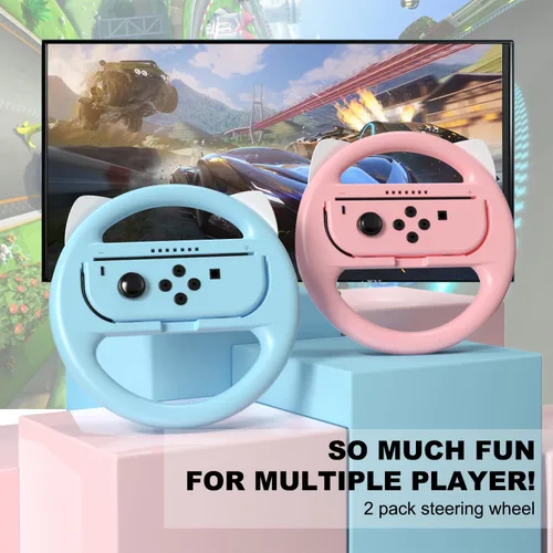 Vista 2 de momen Steering Wheels for Nintendo SwitchSwitch OLED Joy-Con Cute Racing Wheel Accessories for Switch JoyCon Controller (Pink&Blue)