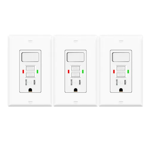 Vista 80 de Salida de receptáculo GFCI eléctrica Greencycle de 15 amperios, paquete de 5 salidas GFCI con indicador LED, resistente a la intemperie, grado