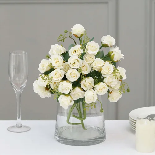 Vista 12 de Efavormart - Paquete de 2 ramos de rosas artificiales abiertas de 12 pulgadas, arreglos florales sintéticos pequeños