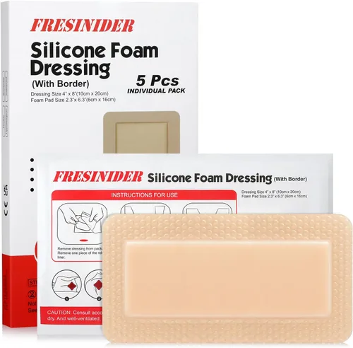 Vista 16 de FRESINIDER Paquete de 10 apósitos de espuma de silicona para heridas de 2" x 5" - Vendajes adhesivos impermeables con bordes - Súper absorbentes