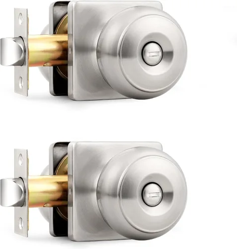 Vista 7 de Probrico - Perillas de puerta de níquel cepillado cuadradas, perilla de puerta de privacidad para dormitorio y baño, manijas de puerta