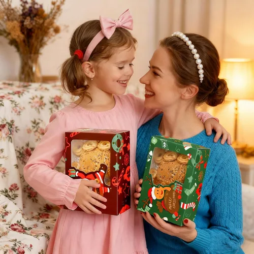 Vista 6 de CHOUNYEE Paquete de 24 cajas para galletas de Navidad (21x15x7 cm), cajas para regalos navideños, cajas de panadería con ventana para intercambio
