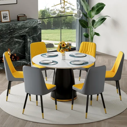 Vista 36 de Mesa de comedor redonda para mesa de comedor de 4/6, 45 pulgadas, mesa de cocina pequeña con pedestal estable, mesa de comedor moderna para cocina